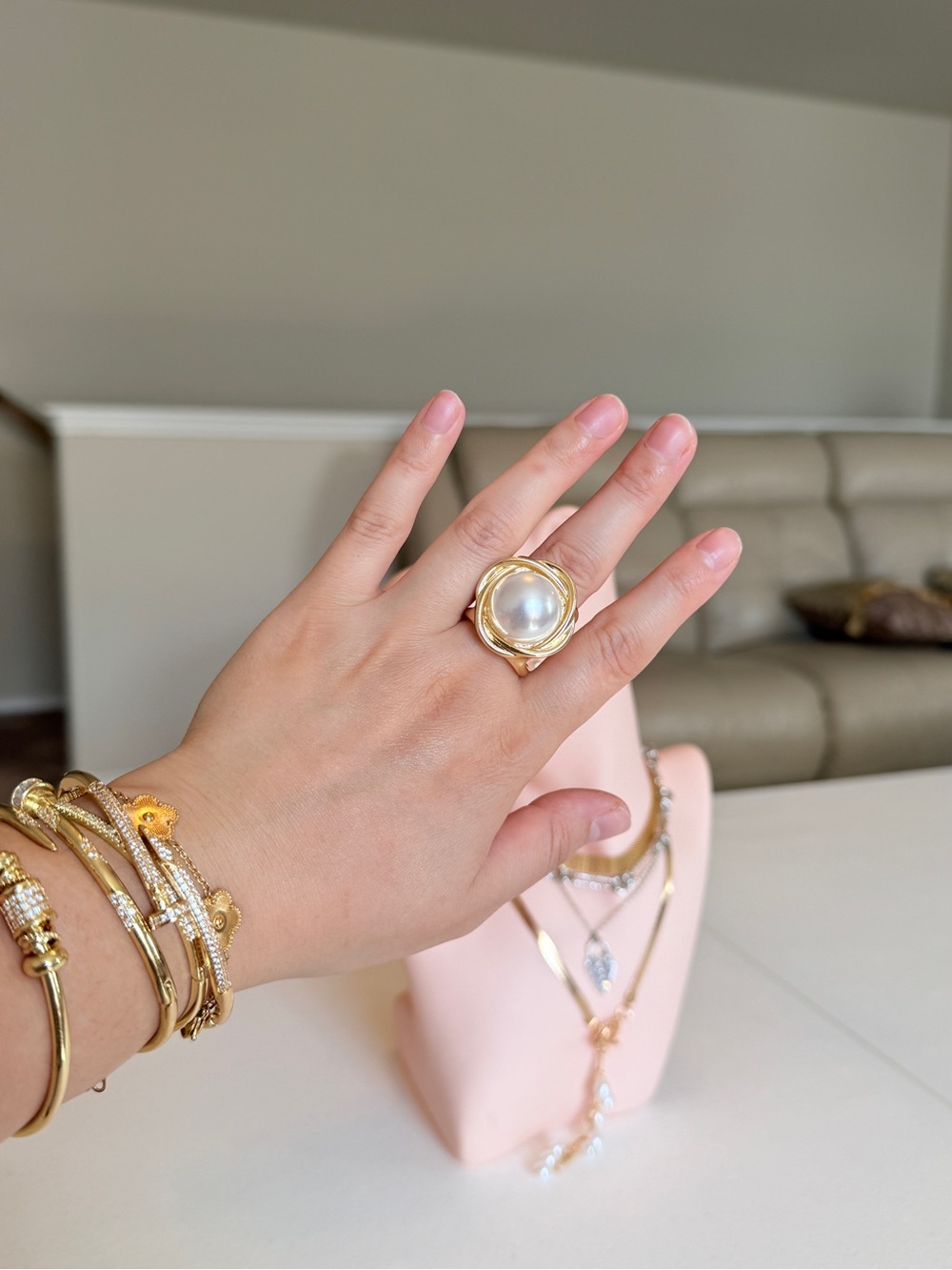 Gold Pearl Statement Ring - Women Jewelry